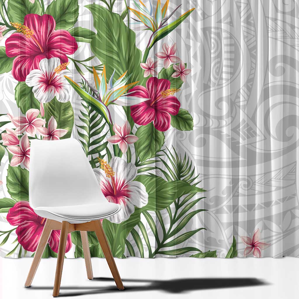 Hawaii Tropical Flowers Window Curtain Polynesian Tattoo White LT05 - Polynesian Pride