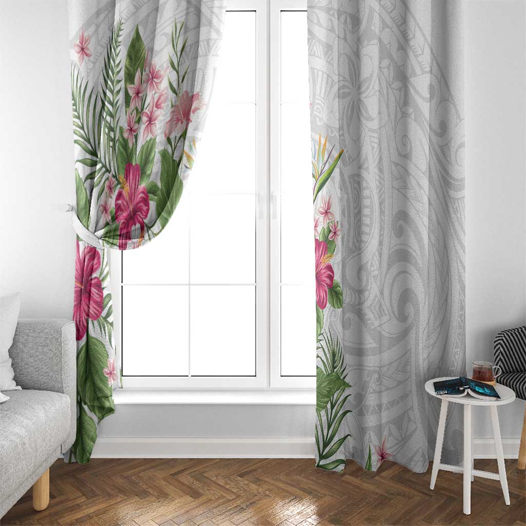 Hawaii Tropical Flowers Window Curtain Polynesian Tattoo White LT05 - Polynesian Pride