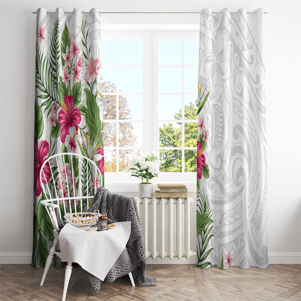 Hawaii Tropical Flowers Window Curtain Polynesian Tattoo White LT05 - Polynesian Pride