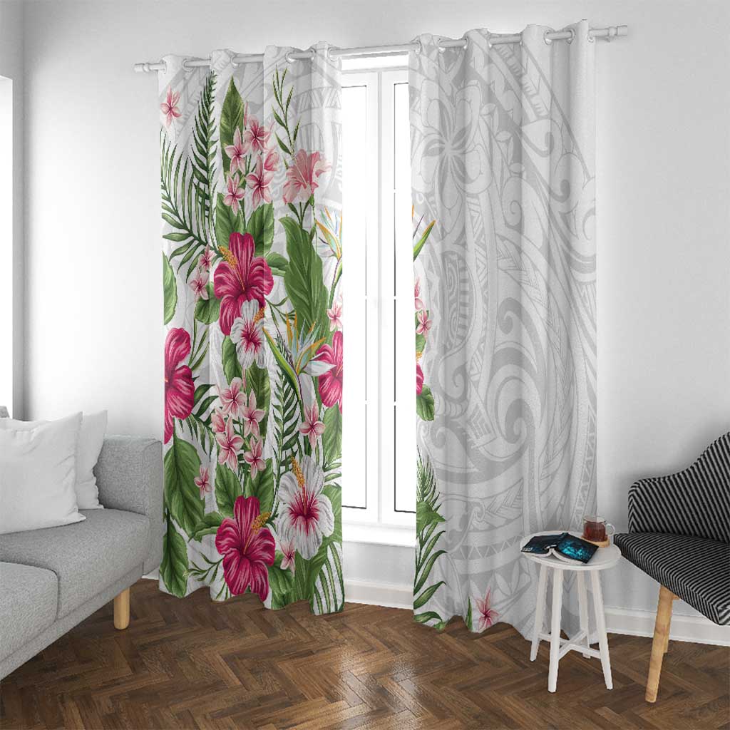 Hawaii Tropical Flowers Window Curtain Polynesian Tattoo White LT05 With Grommets White - Polynesian Pride