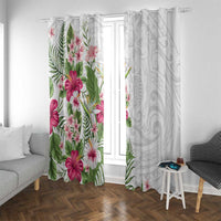Hawaii Tropical Flowers Window Curtain Polynesian Tattoo White LT05 With Grommets White - Polynesian Pride