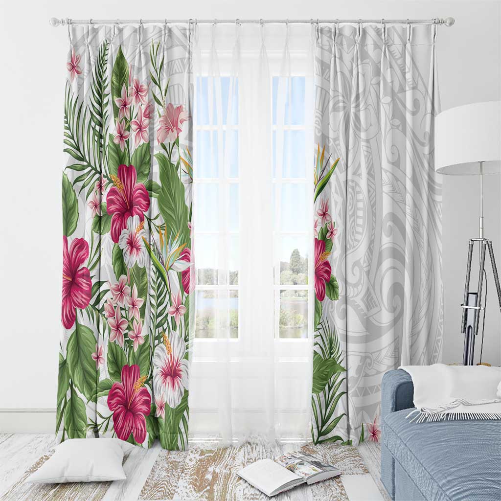 Hawaii Tropical Flowers Window Curtain Polynesian Tattoo White LT05 - Polynesian Pride