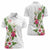 Hawaii Tropical Flowers Women Polo Shirt Polynesian Tattoo White