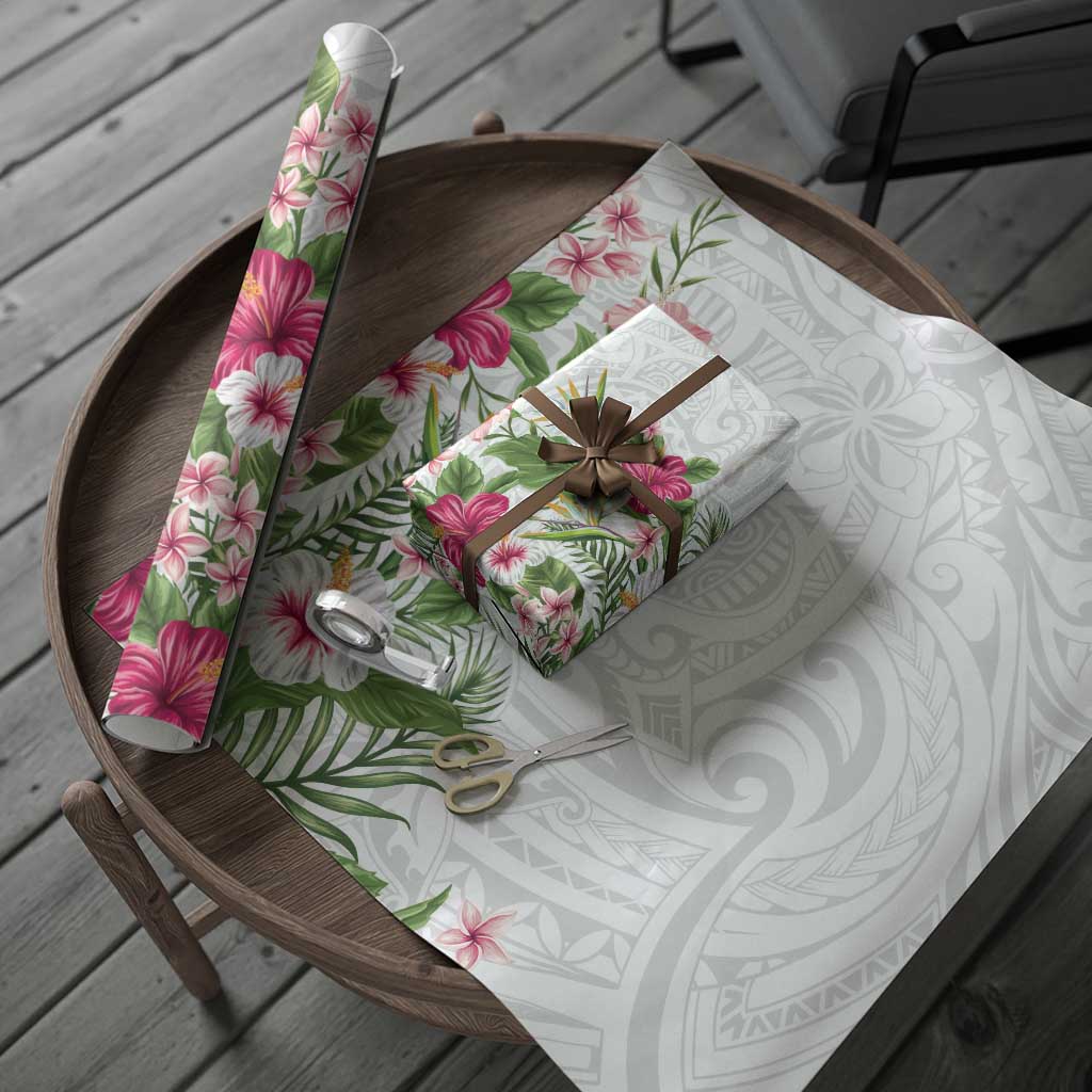 Hawaii Tropical Flowers Wrapping Paper Polynesian Tattoo White LT05 - Polynesian Pride