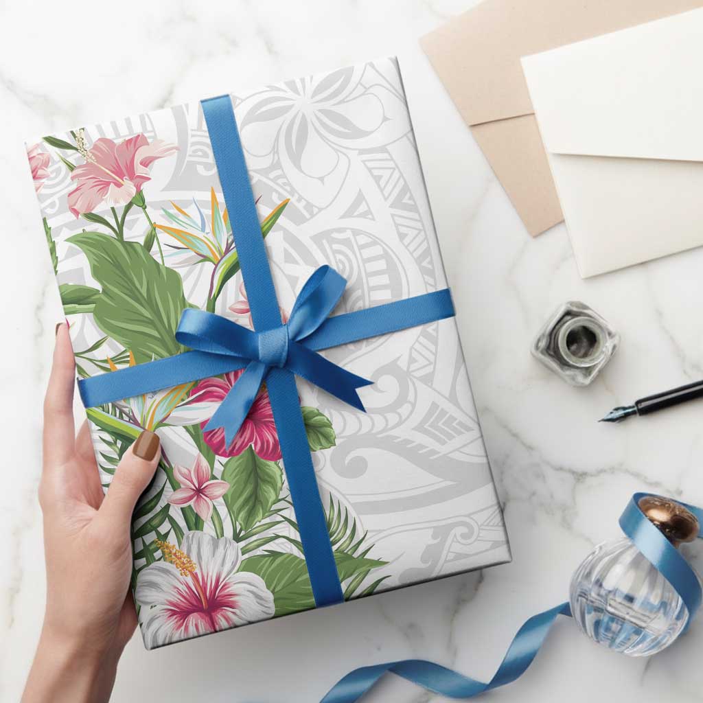 Hawaii Tropical Flowers Wrapping Paper Polynesian Tattoo White LT05 - Polynesian Pride