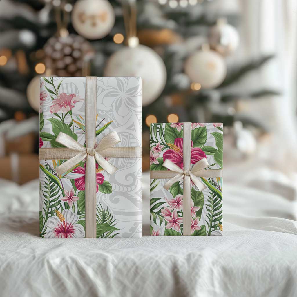 Hawaii Tropical Flowers Wrapping Paper Polynesian Tattoo White LT05 - Polynesian Pride