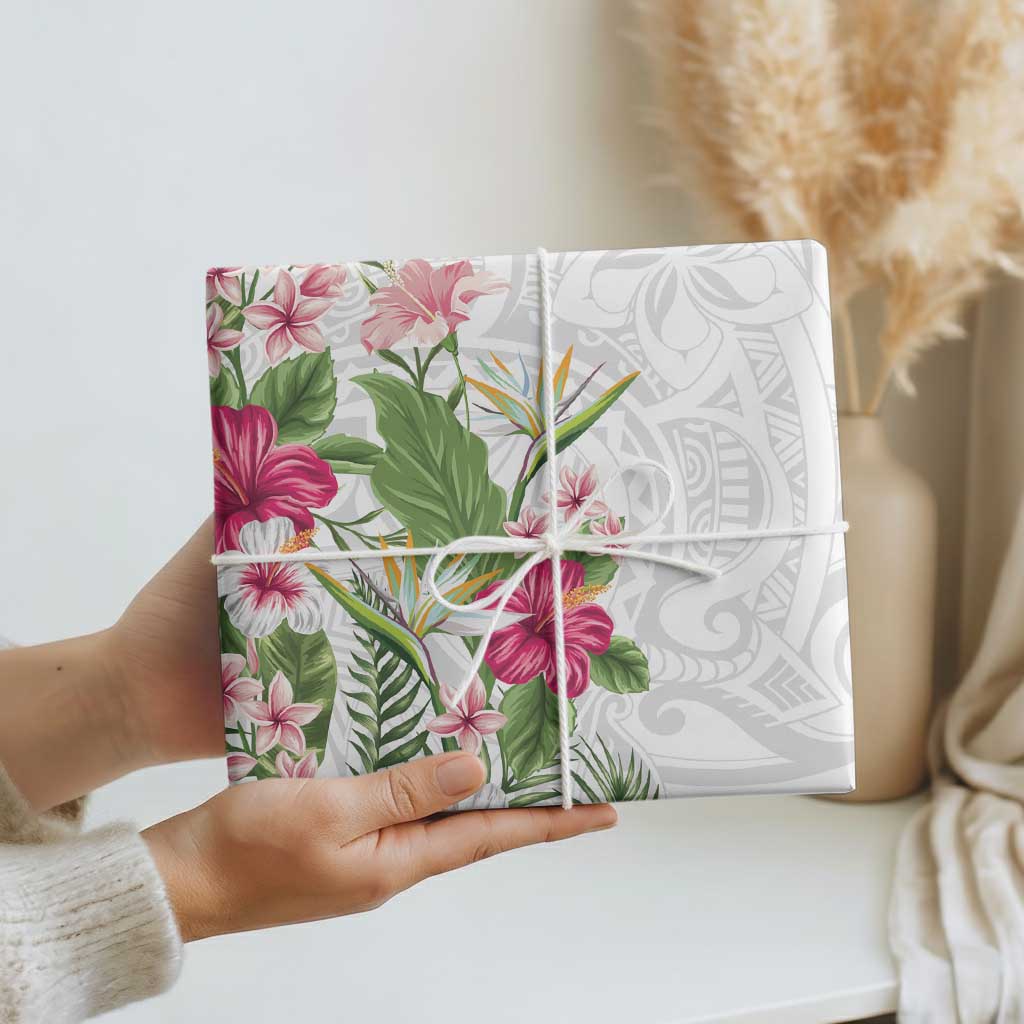 Hawaii Tropical Flowers Wrapping Paper Polynesian Tattoo White LT05 - Polynesian Pride