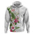 Hawaii Tropical Flowers Zip Hoodie Polynesian Tattoo White