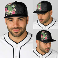 Hawaii Tropical Flowers Baseball Net Cap Polynesian Tattoo Black LT05 - Polynesian Pride