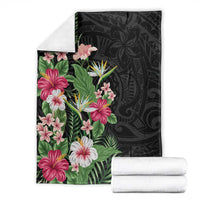 Hawaii Tropical Flowers Blanket Polynesian Tattoo Black LT05 - Polynesian Pride