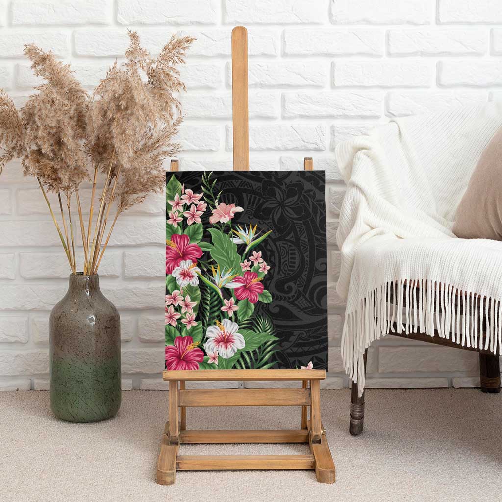 Hawaii Tropical Flowers Canvas Wall Art Polynesian Tattoo Black LT05 - Polynesian Pride