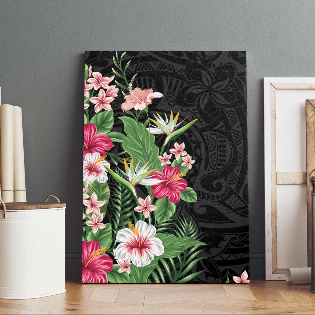 Hawaii Tropical Flowers Canvas Wall Art Polynesian Tattoo Black LT05 - Polynesian Pride