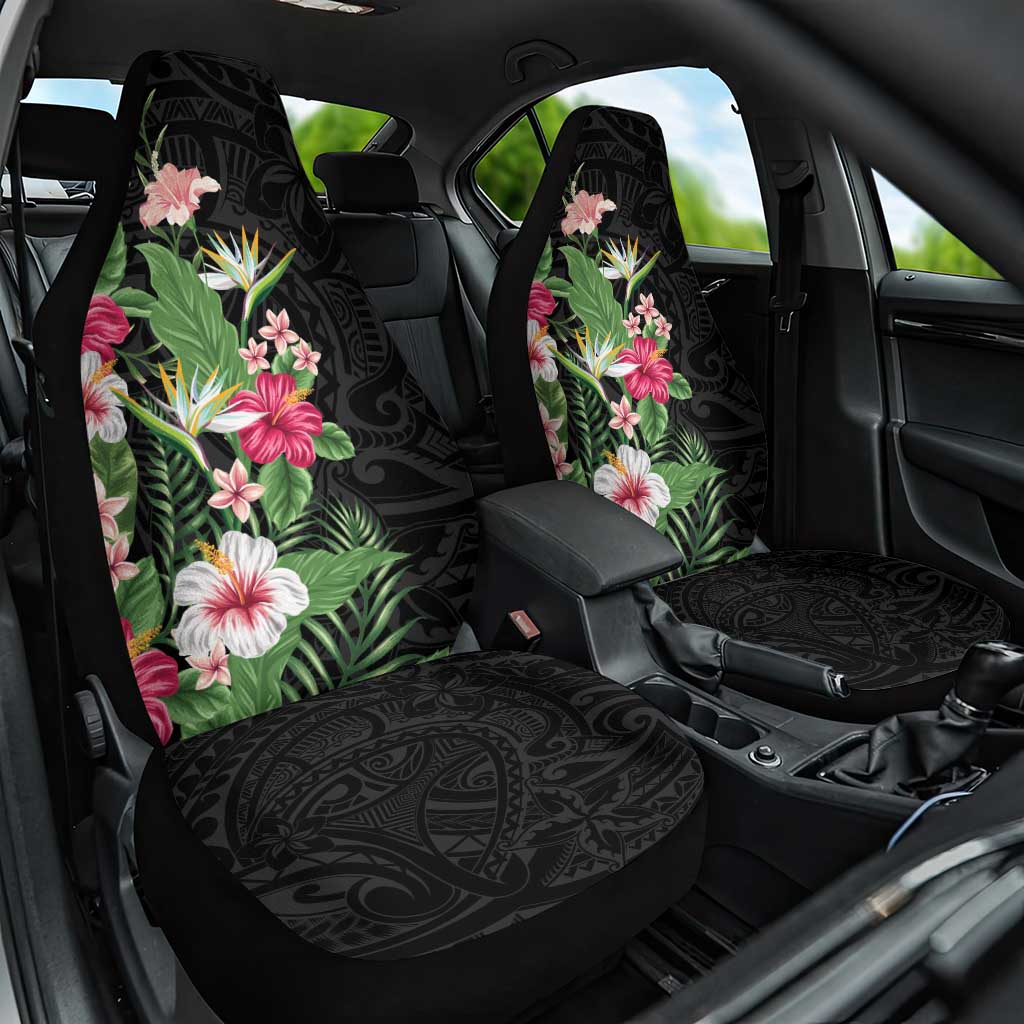 Hawaii Tropical Flowers Car Seat Cover Polynesian Tattoo Black