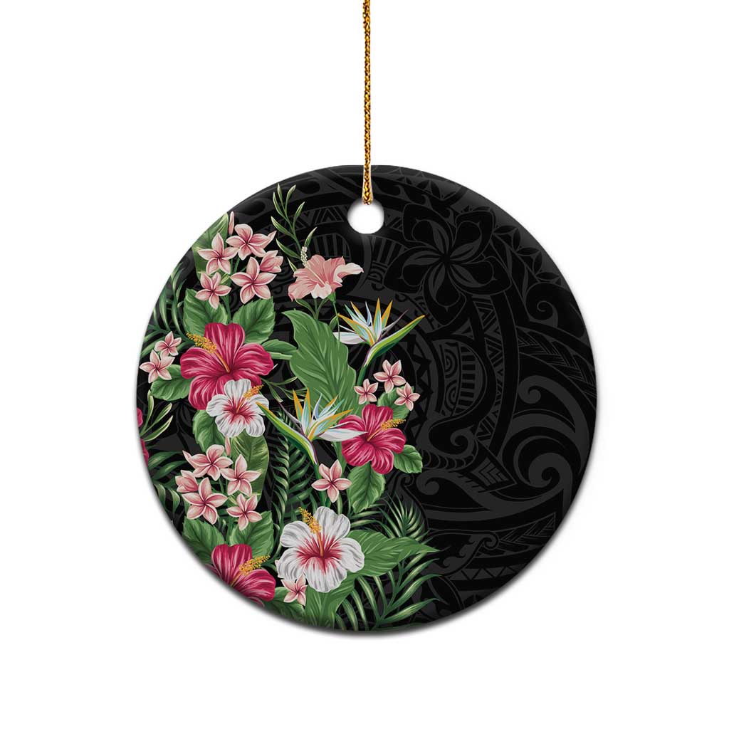 Hawaii Tropical Flowers Ceramic Ornament Polynesian Tattoo Black LT05 - Polynesian Pride
