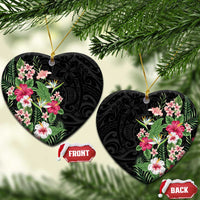 Hawaii Tropical Flowers Ceramic Ornament Polynesian Tattoo Black LT05 Heart Black - Polynesian Pride