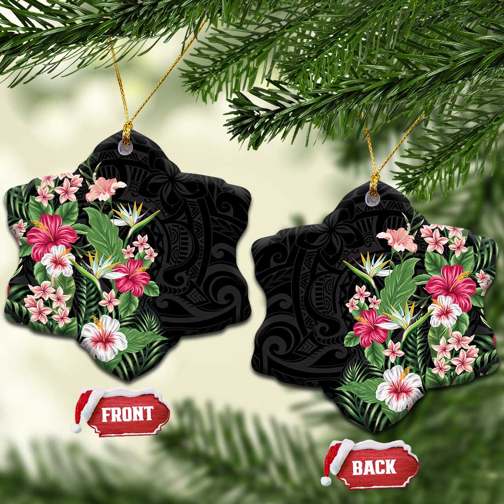 Hawaii Tropical Flowers Ceramic Ornament Polynesian Tattoo Black LT05 Snow Flake Black - Polynesian Pride