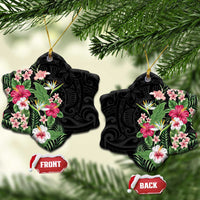 Hawaii Tropical Flowers Ceramic Ornament Polynesian Tattoo Black LT05 Snow Flake Black - Polynesian Pride