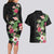 Hawaii Tropical Flowers Couples Matching Long Sleeve Bodycon Dress and Hawaiian Shirt Polynesian Tattoo Black