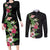 Hawaii Tropical Flowers Couples Matching Long Sleeve Bodycon Dress and Long Sleeve Button Shirt Polynesian Tattoo Black