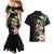 Hawaii Tropical Flowers Couples Matching Mermaid Dress and Hawaiian Shirt Polynesian Tattoo Black