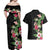 Hawaii Tropical Flowers Couples Matching Off Shoulder Maxi Dress and Hawaiian Shirt Polynesian Tattoo Black