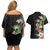 Hawaii Tropical Flowers Couples Matching Off Shoulder Short Dress and Hawaiian Shirt Polynesian Tattoo Black