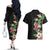 Hawaii Tropical Flowers Couples Matching Off The Shoulder Long Sleeve Dress and Hawaiian Shirt Polynesian Tattoo Black