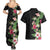 Hawaii Tropical Flowers Couples Matching Summer Maxi Dress and Hawaiian Shirt Polynesian Tattoo Black