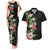 Hawaii Tropical Flowers Couples Matching Tank Maxi Dress and Hawaiian Shirt Polynesian Tattoo Black