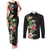 Hawaii Tropical Flowers Couples Matching Tank Maxi Dress and Long Sleeve Button Shirt Polynesian Tattoo Black