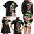 Hawaii Tropical Flowers Family Matching Long Sleeve Bodycon Dress and Hawaiian Shirt Polynesian Tattoo Black