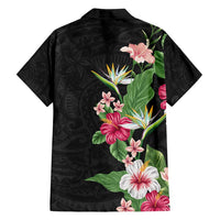 Hawaii Tropical Flowers Family Matching Off Shoulder Maxi Dress and Hawaiian Shirt Polynesian Tattoo Black
