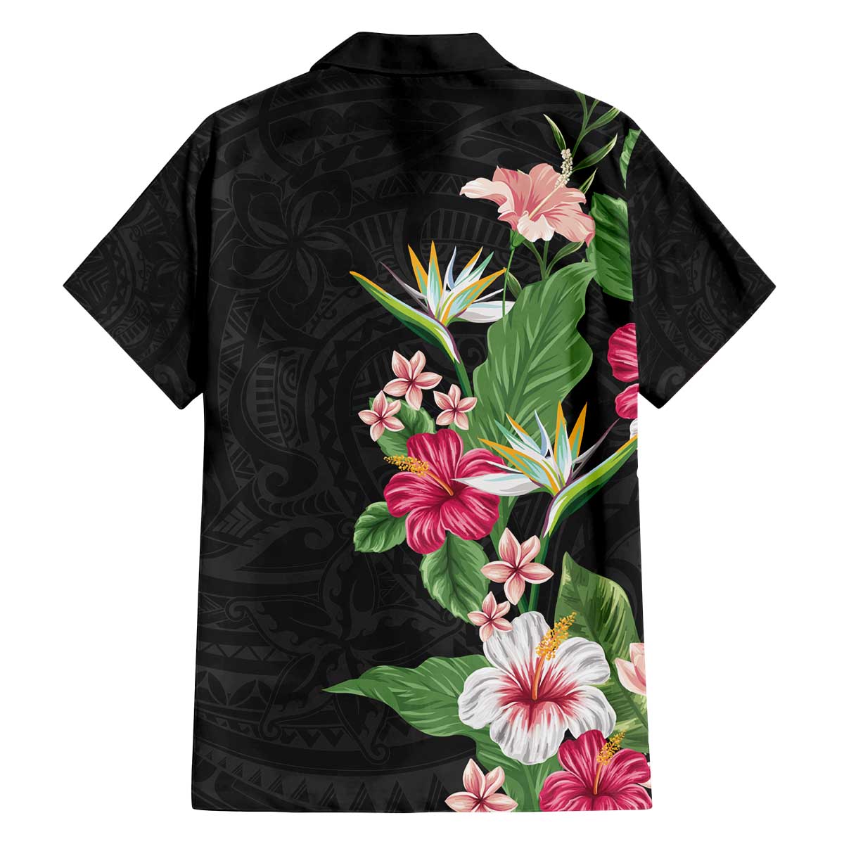 Hawaii Tropical Flowers Family Matching Puletasi and Hawaiian Shirt Polynesian Tattoo Black LT05 - Polynesian Pride