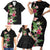 Hawaii Tropical Flowers Family Matching Short Sleeve Bodycon Dress and Hawaiian Shirt Polynesian Tattoo Black