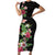 Hawaii Tropical Flowers Family Matching Short Sleeve Bodycon Dress and Hawaiian Shirt Polynesian Tattoo Black