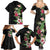 Hawaii Tropical Flowers Family Matching Summer Maxi Dress and Hawaiian Shirt Polynesian Tattoo Black