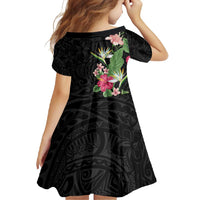 Hawaii Tropical Flowers Family Matching Tank Maxi Dress and Hawaiian Shirt Polynesian Tattoo Black