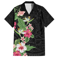 Hawaii Tropical Flowers Family Matching Tank Maxi Dress and Hawaiian Shirt Polynesian Tattoo Black