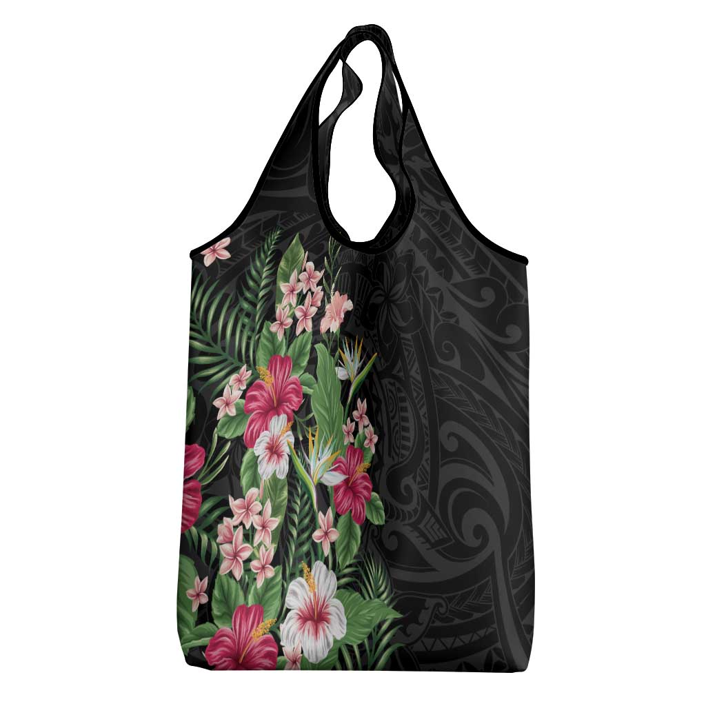 Hawaii Tropical Flowers Grocery Bag Polynesian Tattoo Black LT05 - Polynesian Pride