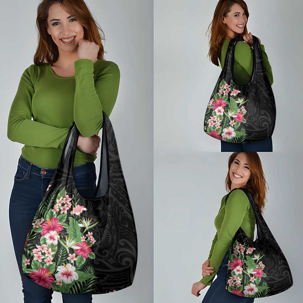 Hawaii Tropical Flowers Grocery Bag Polynesian Tattoo Black LT05 - Polynesian Pride