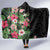 Hawaii Tropical Flowers Hooded Blanket Polynesian Tattoo Black