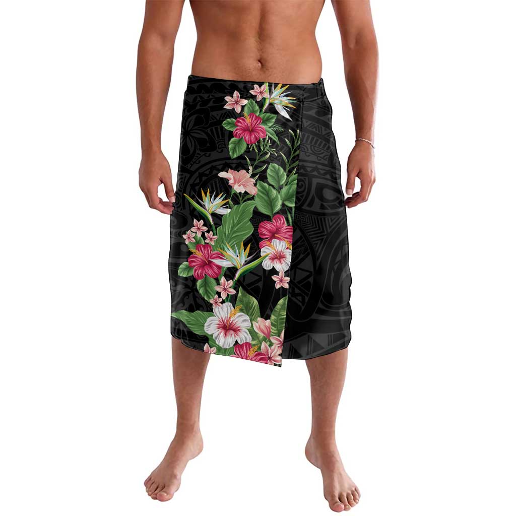 Hawaii Tropical Flowers Lavalava Polynesian Tattoo Black LT05 Black - Polynesian Pride