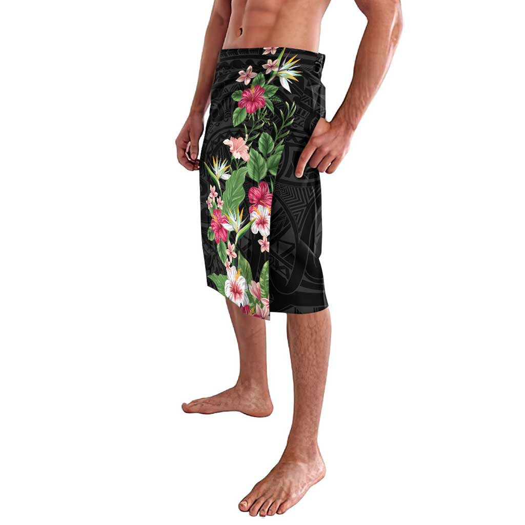 Hawaii Tropical Flowers Lavalava Polynesian Tattoo Black LT05 - Polynesian Pride