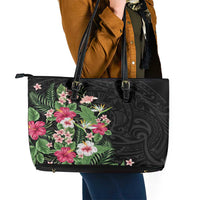 Hawaii Tropical Flowers Leather Tote Bag Polynesian Tattoo Black LT05 - Polynesian Pride