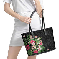 Hawaii Tropical Flowers Leather Tote Bag Polynesian Tattoo Black LT05 - Polynesian Pride