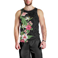 Hawaii Tropical Flowers Men Tank Top Polynesian Tattoo Black LT05 - Polynesian Pride