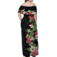 Hawaii Tropical Flowers Off Shoulder Maxi Dress Polynesian Tattoo Black LT05 - Polynesian Pride