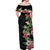 Hawaii Tropical Flowers Off Shoulder Maxi Dress Polynesian Tattoo Black