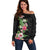 Hawaii Tropical Flowers Off Shoulder Sweater Polynesian Tattoo Black