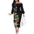 Hawaii Tropical Flowers Off The Shoulder Long Sleeve Dress Polynesian Tattoo Black